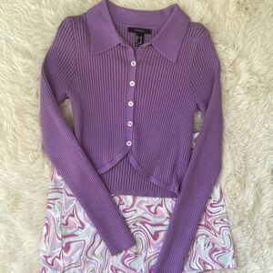 Forever 21 Purple Cropped Chunky Ribbed Cardigan